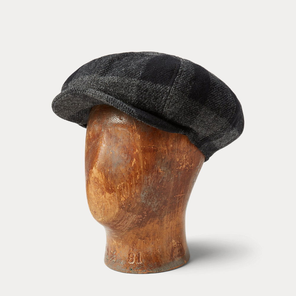 RALPH LAUREN RRL Plaid Wool Twill Newsboy Cap in Black Endource