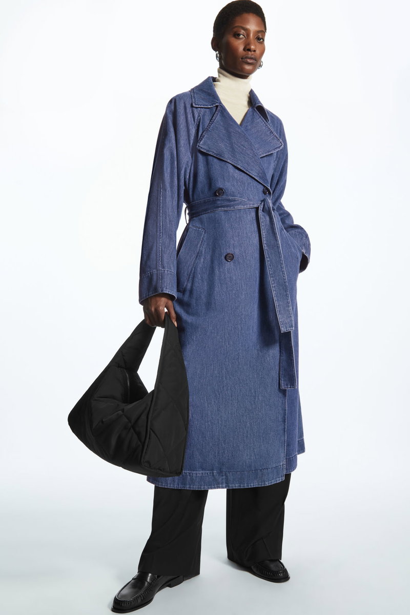 Onlmalou Belted Trench Dnm Medium Blue Denim