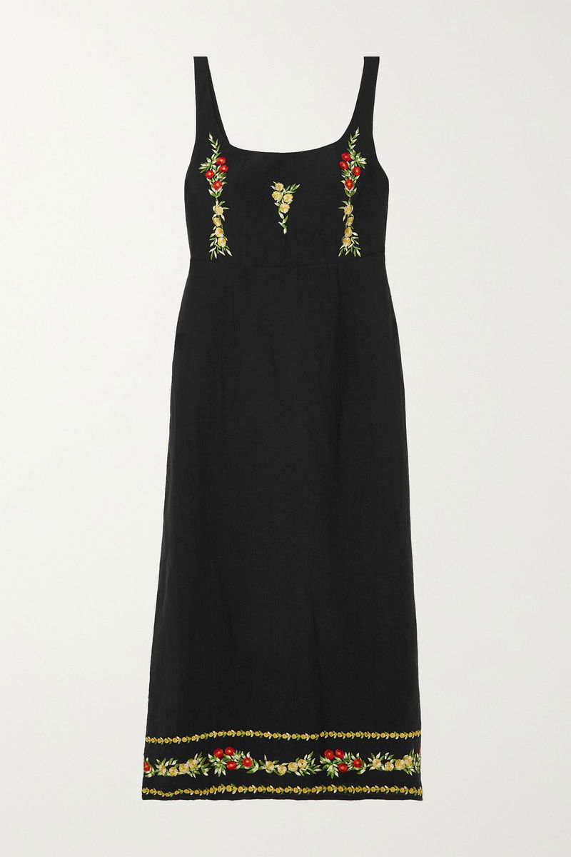 linen midi dress blue ROVE Linen Midi Dress | Puff Sleeve - Twist Design