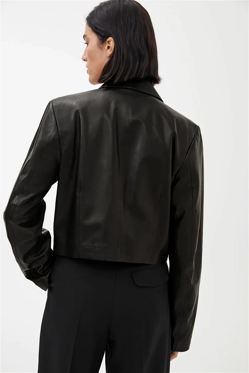 ARKET Cropped Leather Blazer in Black | Endource
