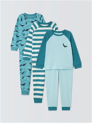 John Lewis Kids' Pointelle & Brushed Cotton Pyjama Set, Blue/Multi
