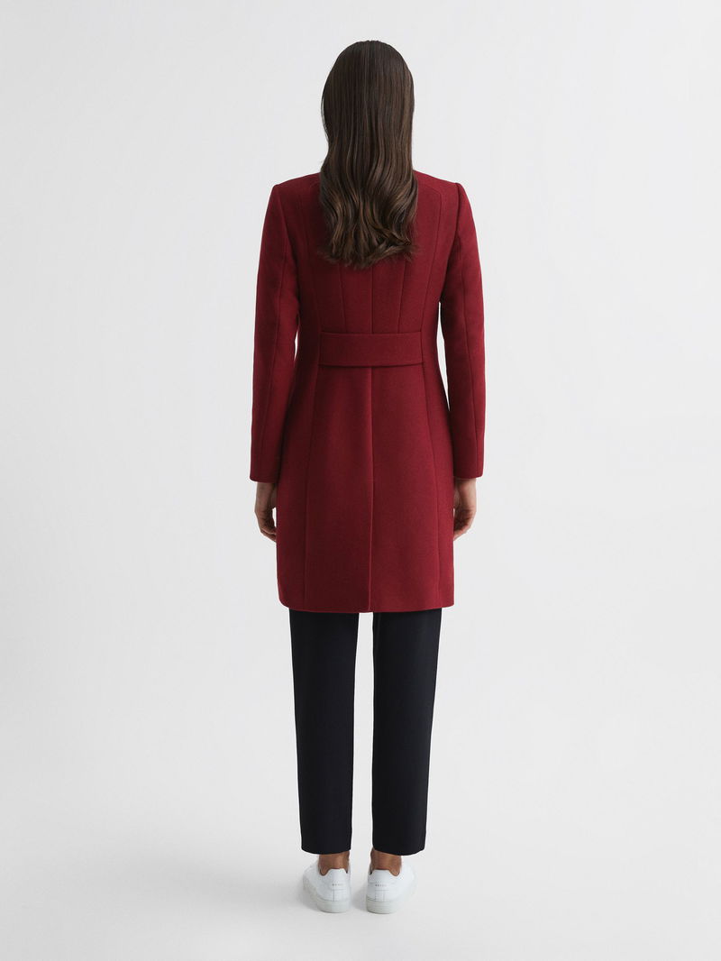 REISS Mia Wool-Blend Mid Length Coat in Red