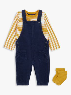 JOHN LEWIS Otter Applique Dungaree & Stripe Top Set