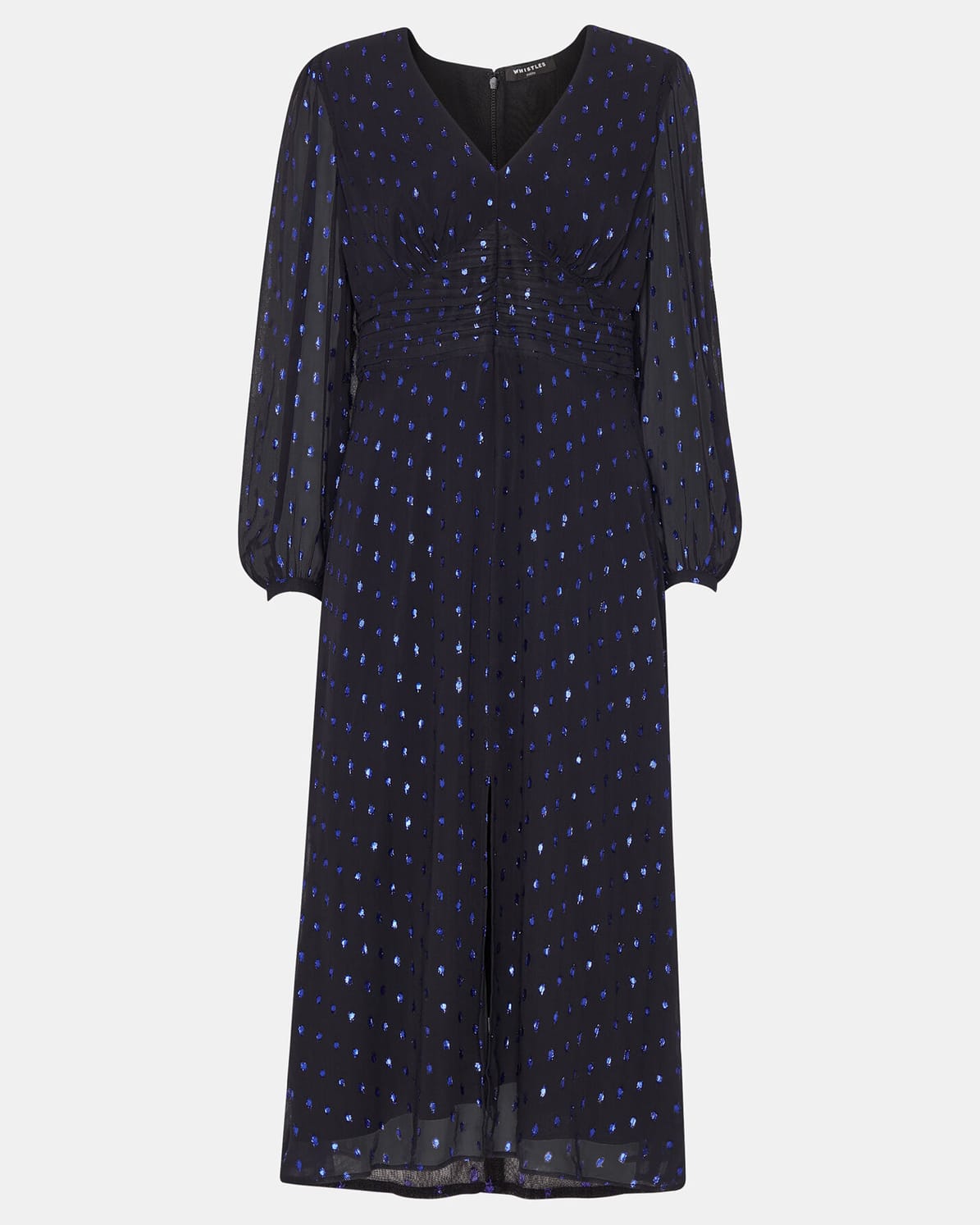 WHISTLES Metallic Dobby Midi Dress in Navy/Multi Endource