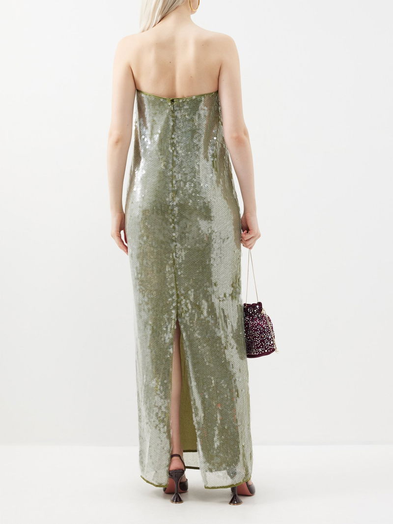 STAUD Casey Strapless Sequinned Dress in Green | Endource