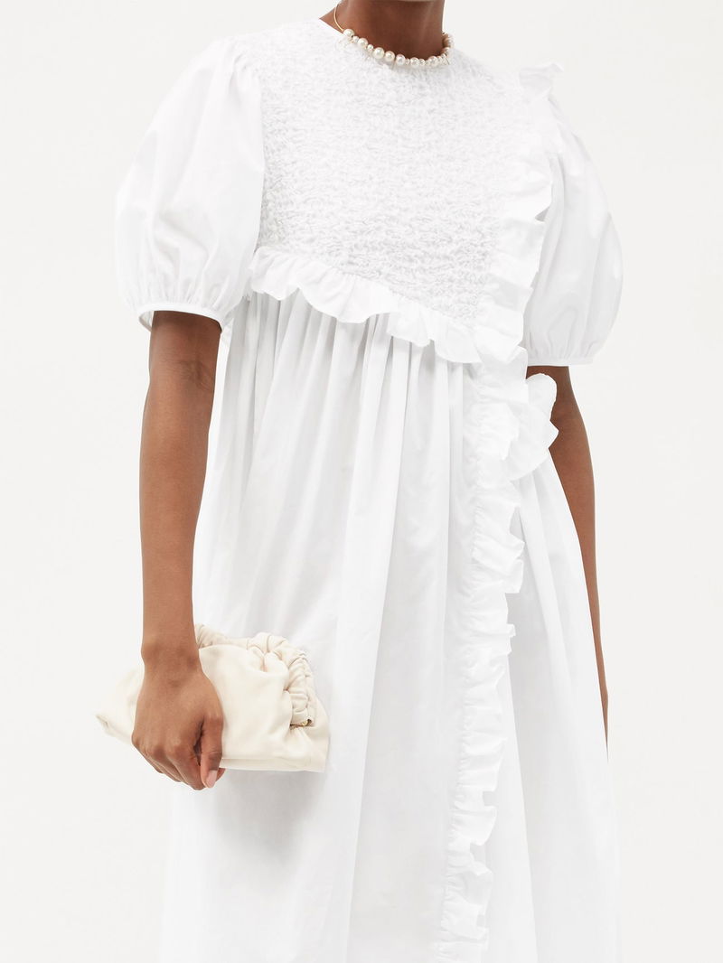 CECILIE BAHNSEN Chloe Ruffled Cotton-Blend Poplin Dress in White 