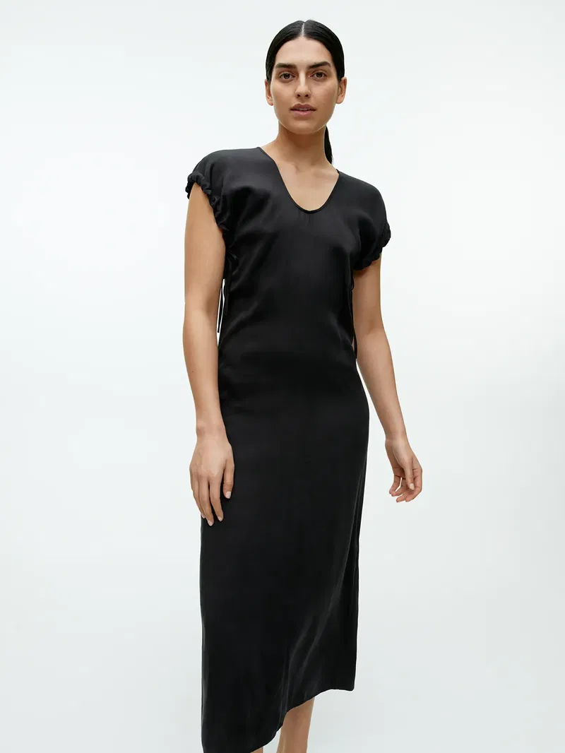 ARKET Lyocell Drawstring Dress in Black