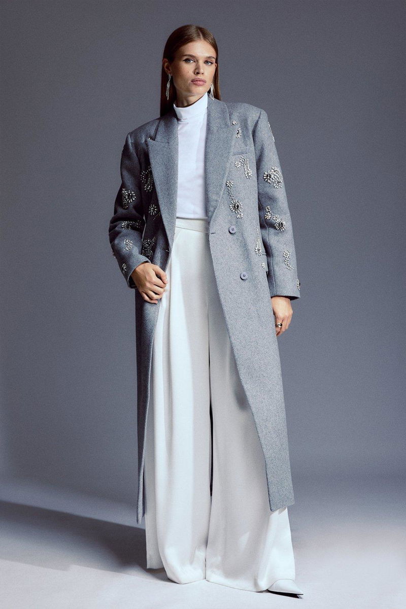 Tailored Wool Blend High Neck Belted Maxi Coat