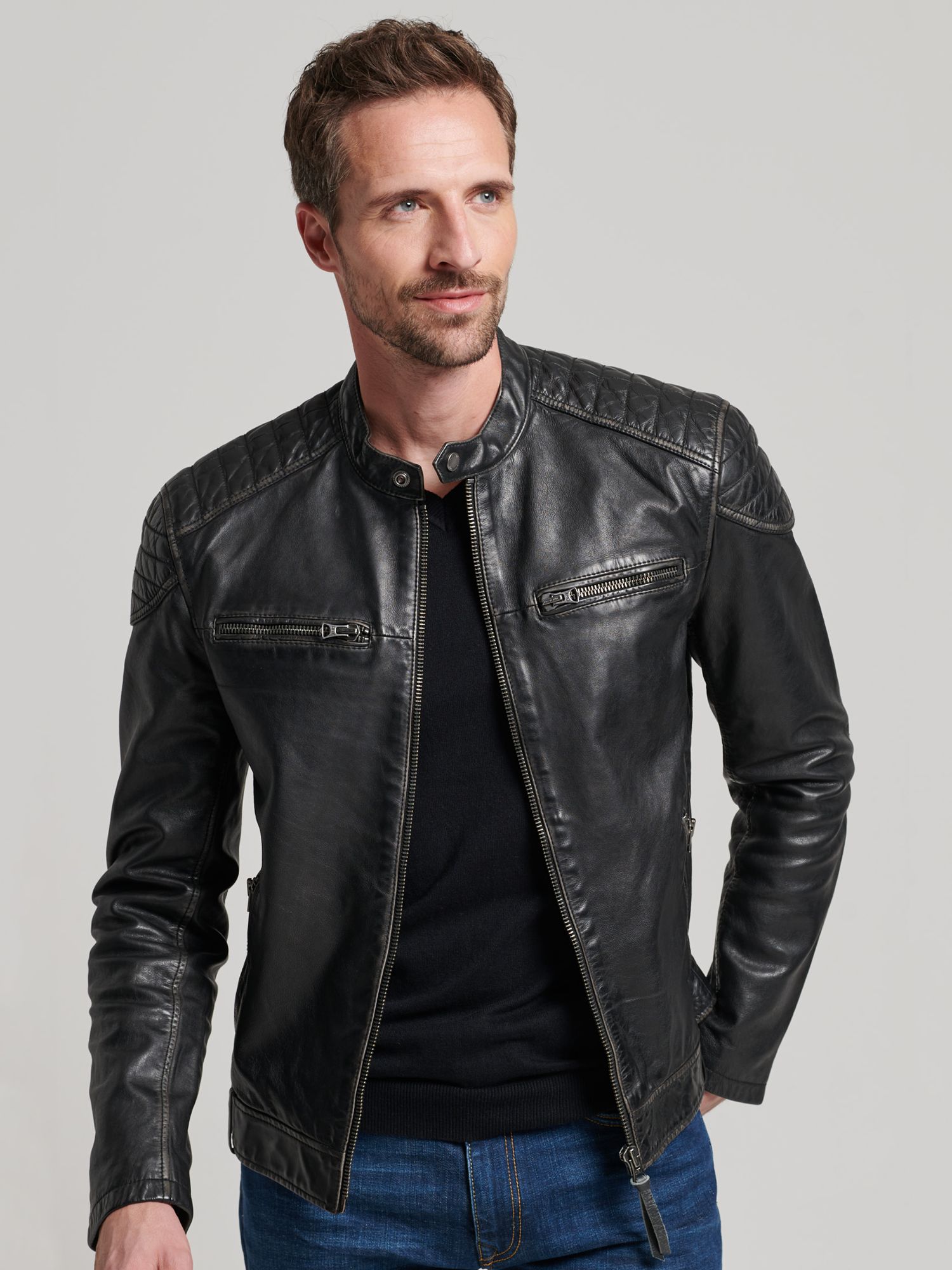 SUPERDRY Heritage Leather Moto Racer Jacket endource