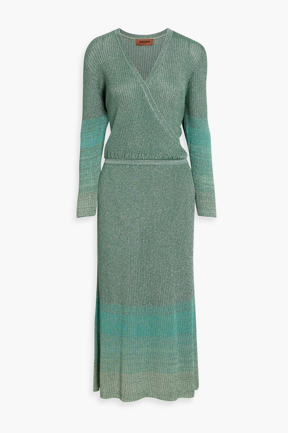 MISSONI Wrap-Effect Metallic Dgrad Ribbed-Knit Midi Dress | endource