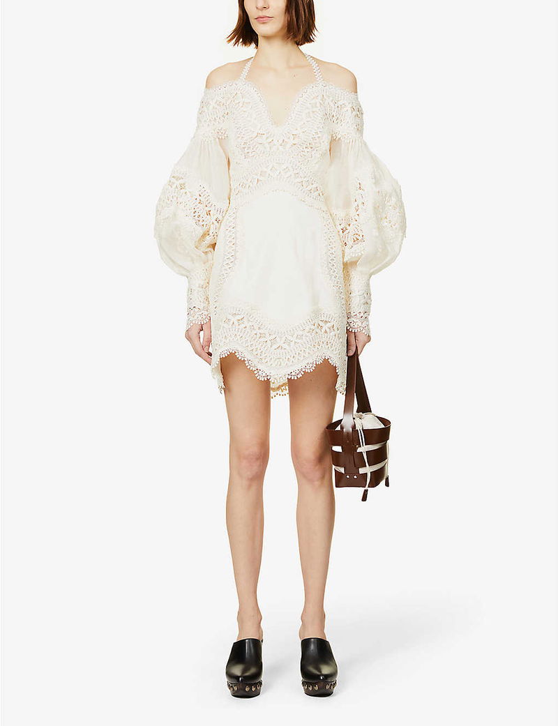 ZIMMERMANN Postcard Embroidered Linen-Silk Blend Mini Dress