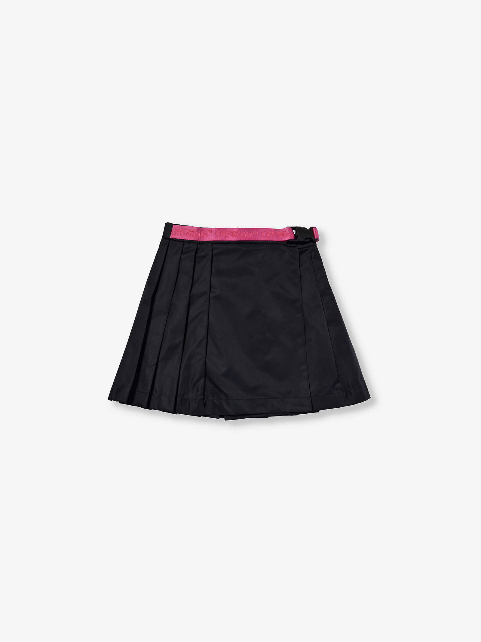 OFF-WHITE Book Logo-Waistband Pleated Woven Skirt in Black Fuch | Endource