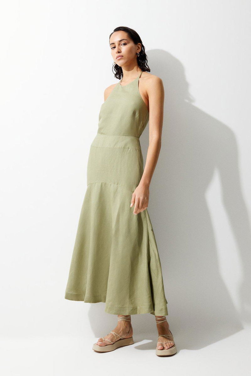 KAREN MILLEN Linen Viscose Halterneck Maxi Dress | endource KAREN MILLEN Linen Viscose Halterneck Maxi Dress | endource