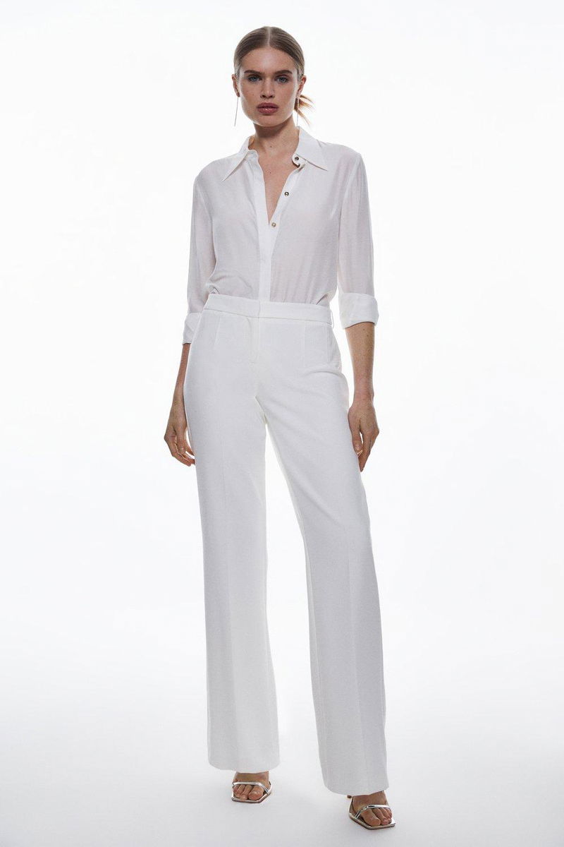 Compact Stretch Contrast Panel Detail Flared Pants