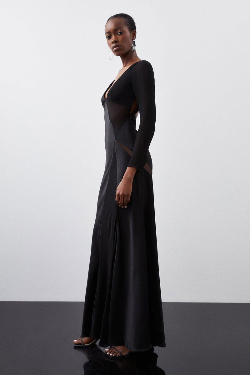 Karen Millen Tall Long Sleeve Maxi Dress Crystal Embellished Long