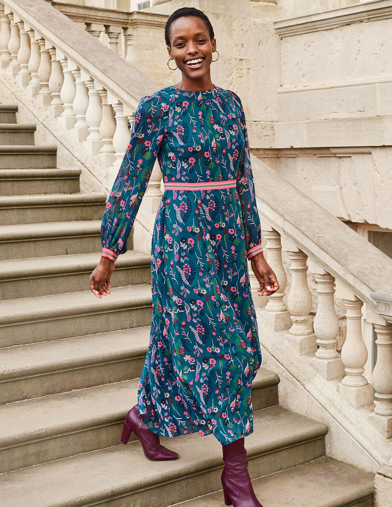 chinese dress ladies Ellen V-neck Ottoman Dress-Navy