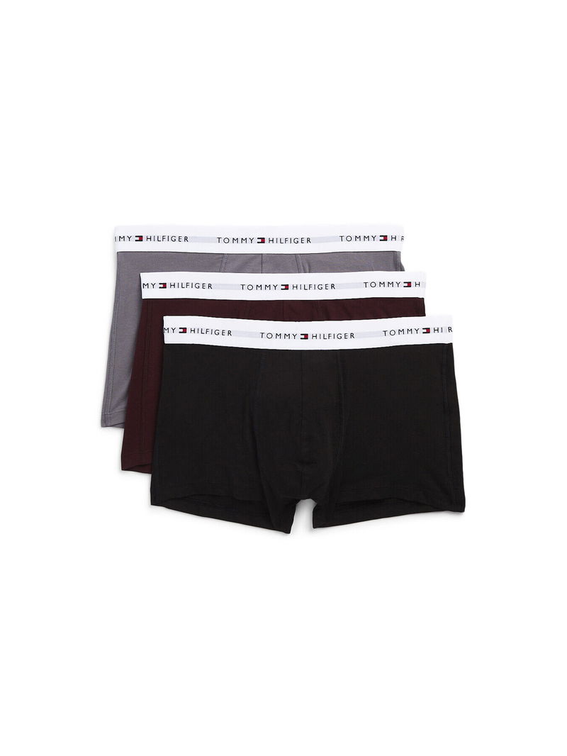 Tommy Hilfiger Underwear Signature Cotton Essentials 3 Pack Trunk Fossil  Grey/D Burgundy/Black Men's