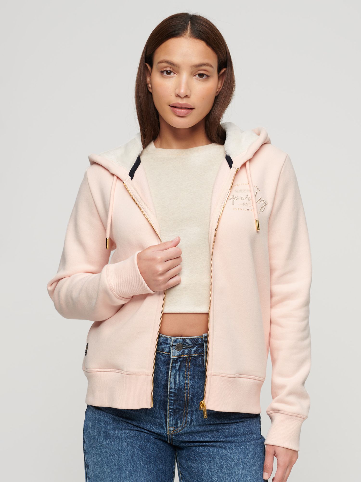 SUPERDRY Luxe Metallic Logo Zip Up Hoodie endource