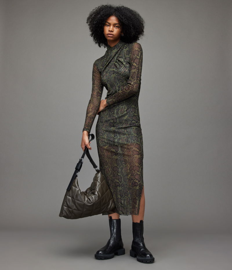 slim fit dress slacks ALL SAINTS ANYA FELINE BROWN LEOPARD PRINT LONG SLEEVED SHIRT DRESS SI –  Whispers Dress Agency main image 1