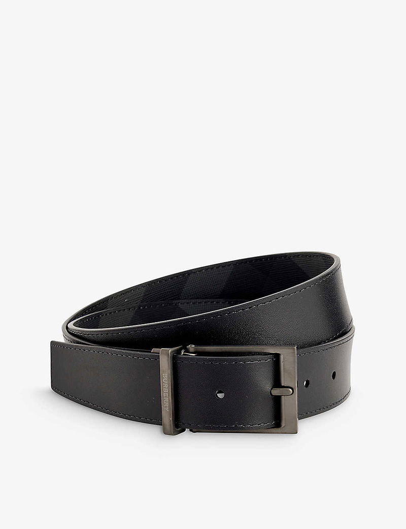 Reversible Check Belt in Charcoal/graphite - Men