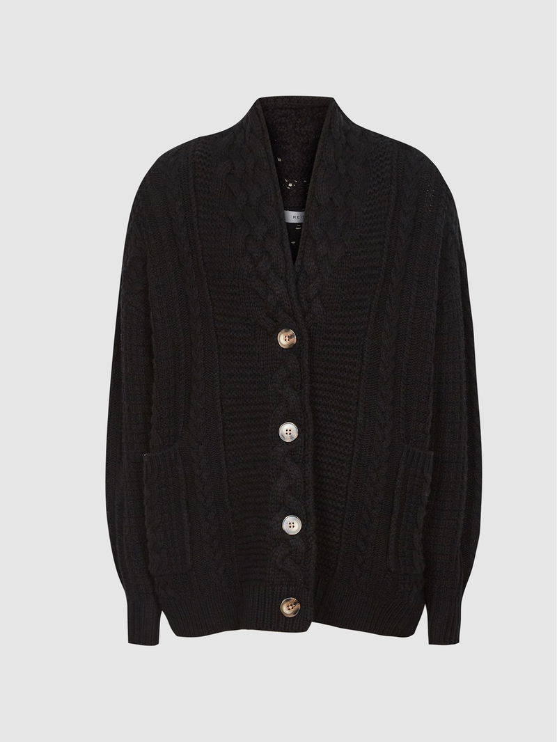 Shawl-Collar Cable-Knit Wool and Cashmere-Blend Cardigan