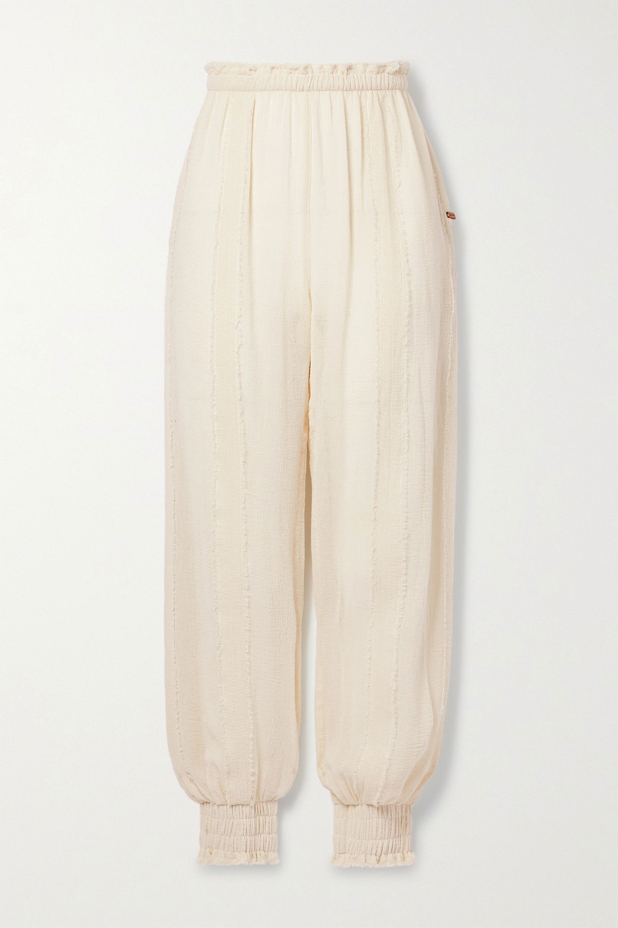CARAVANA Sibinche Frayed CottonGauze Track Pants in Cream Endource