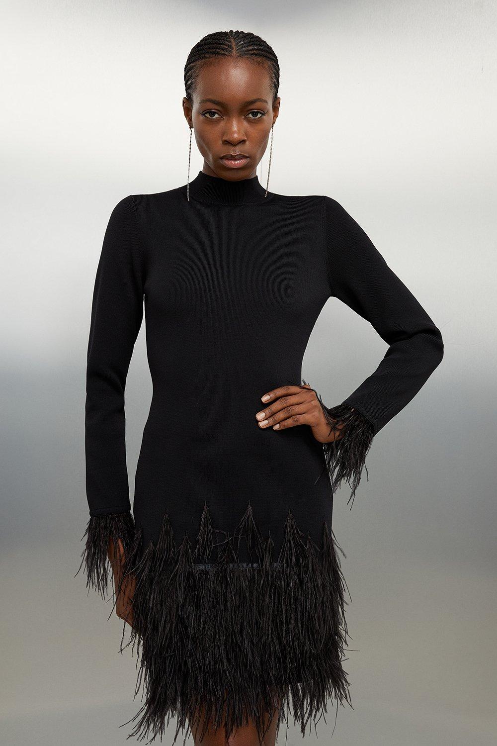 green emerald velvet dress Rent Karen Millen Figure Form Bandage Feather Hem Knit Midi Dress