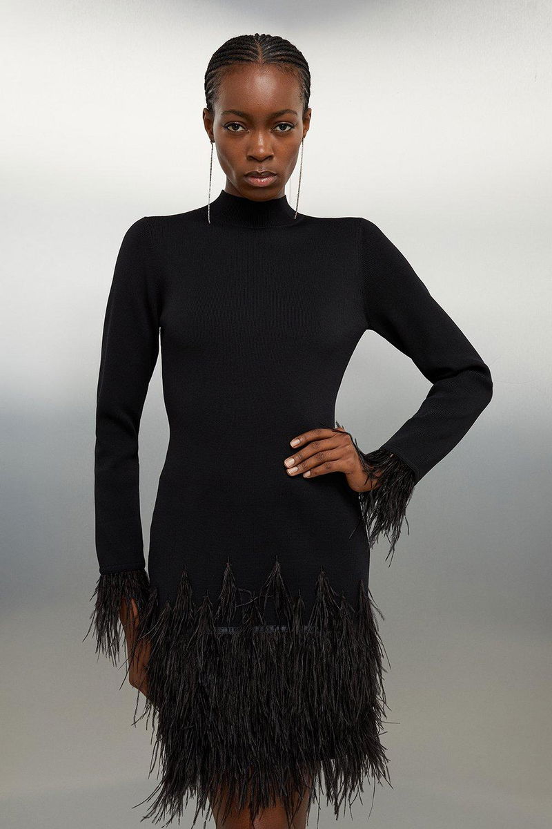 KAREN MILLEN Feather Detail Knit Mini Dress | endource