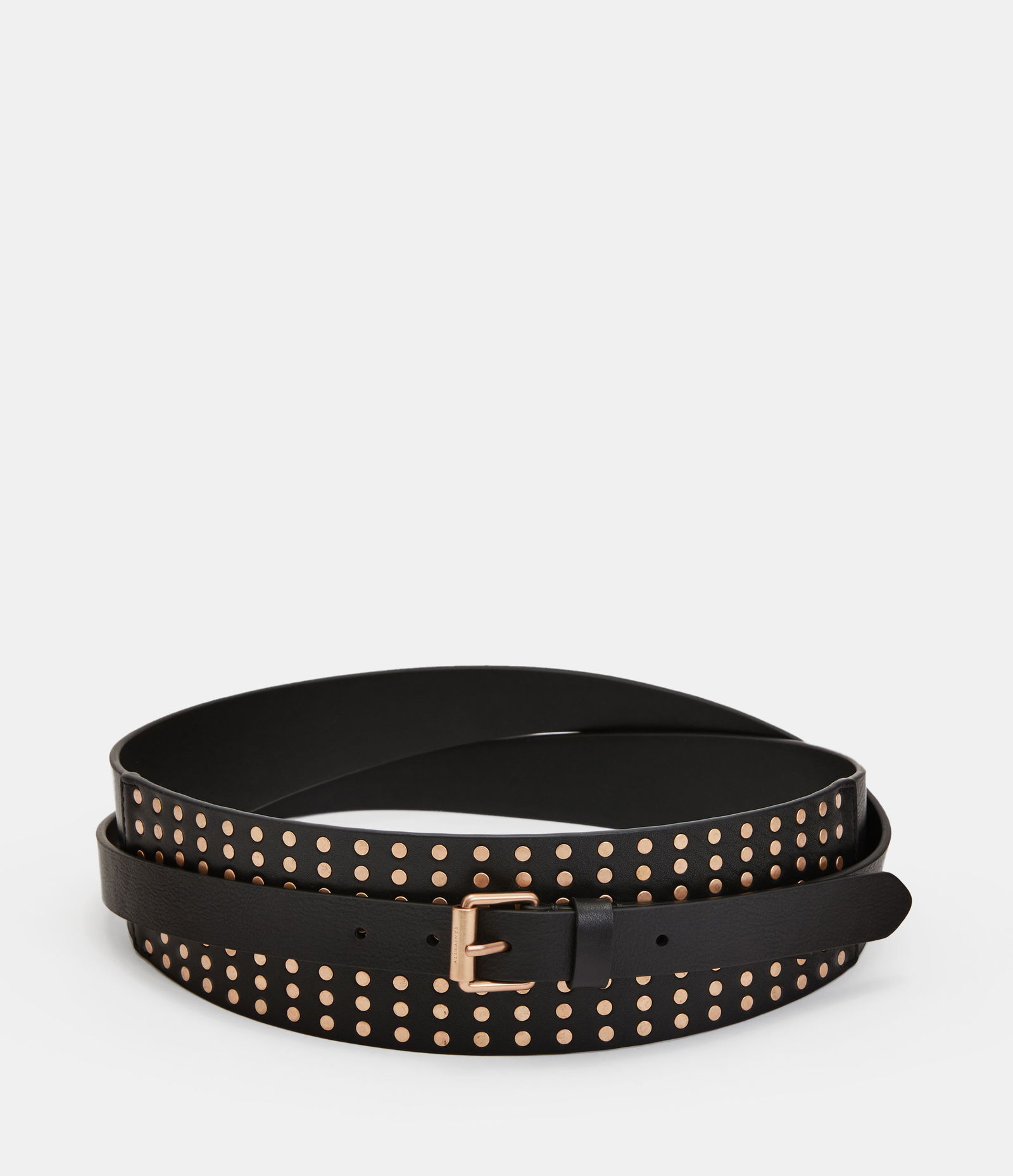 AllSaints Black Leather Split Studded Belt with Gold Studs AllSaints Rock Studded Leather Belt,, /Warm Brass | Lyst main image 2