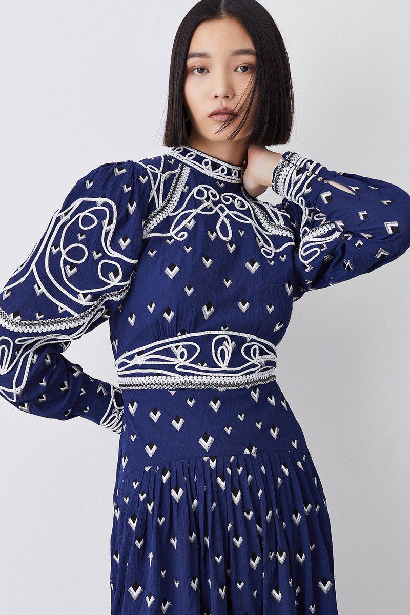 embroidered cornelli tape woven dress KAREN MILLEN Tall Embroidered Cornelli Tape Woven Dress