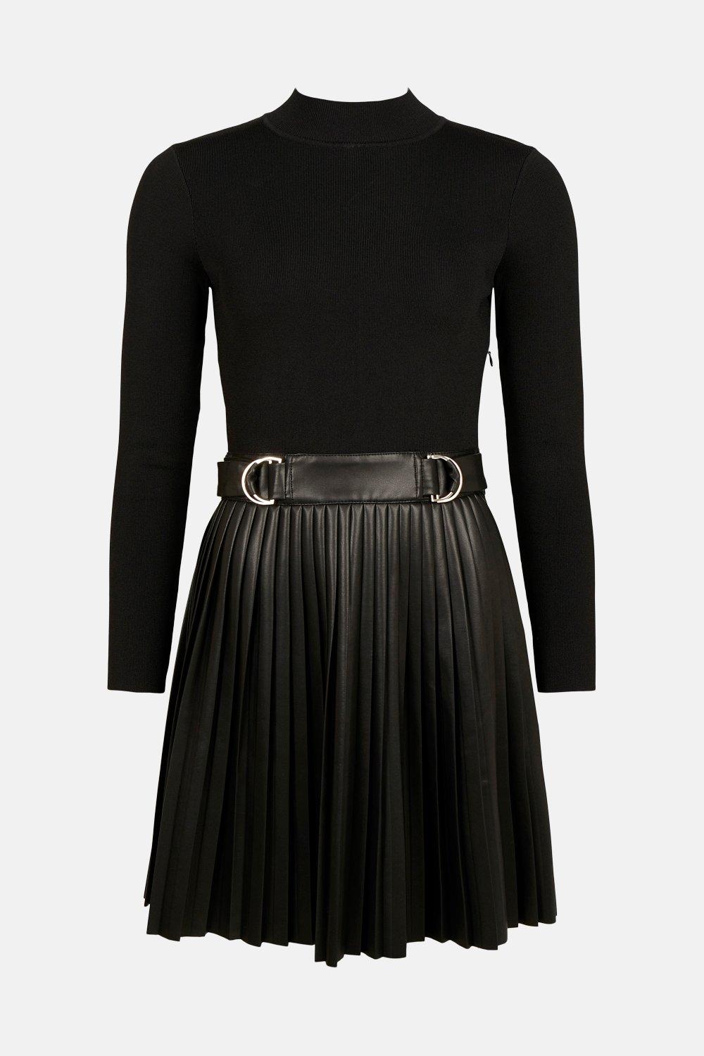 KAREN MILLEN Knitted Skater Dress With Pu Detailing | endource KAREN MILLEN Knitted Skater Dress With Pu Detailing | endource