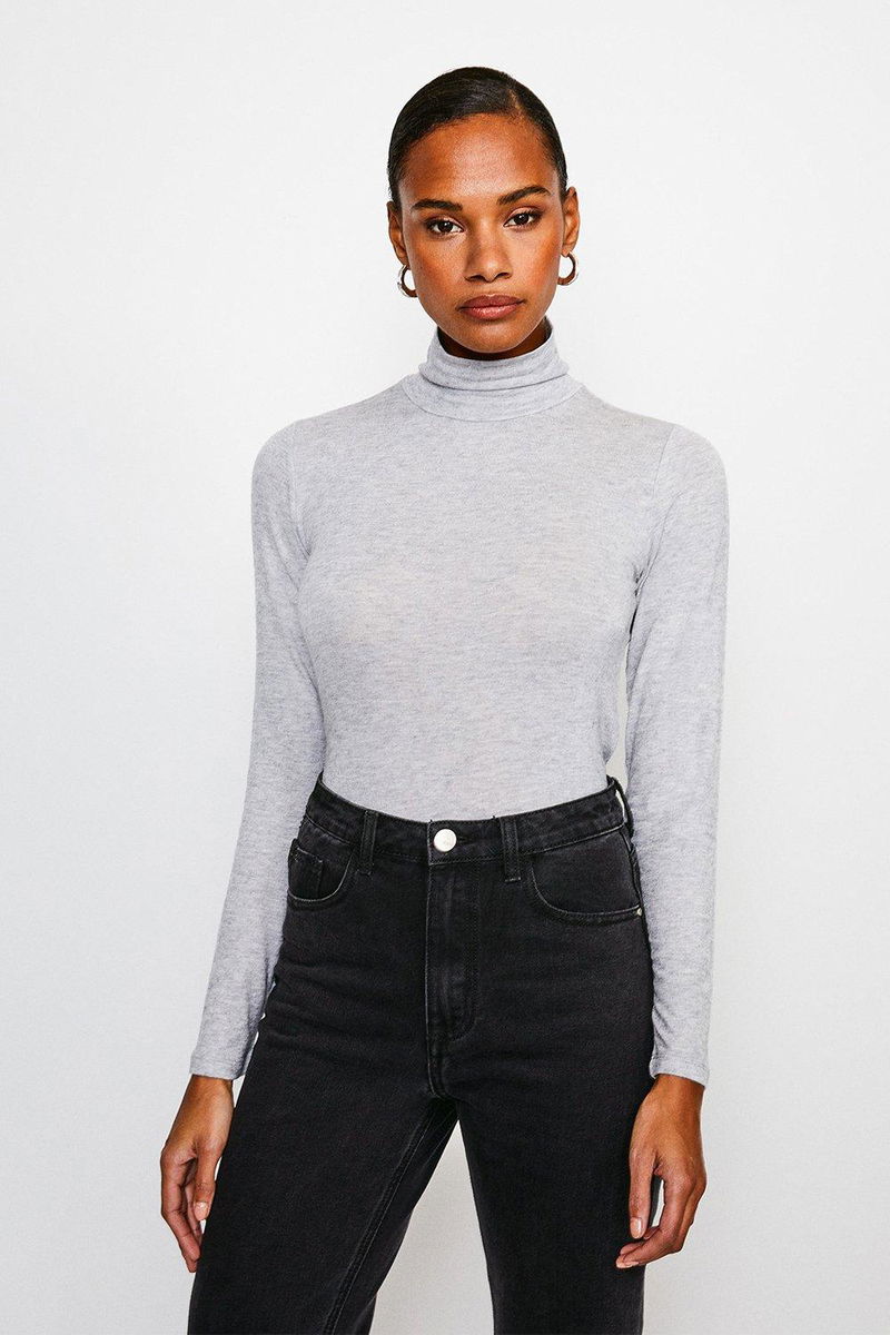 KAREN MILLEN Wool Mix Jersey Roll Neck Top endource