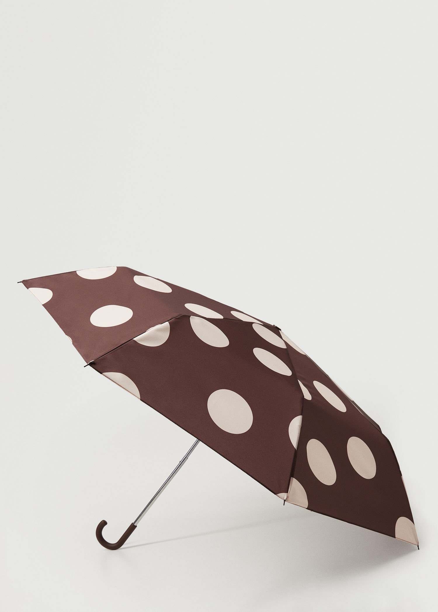 Brown Polka Dot Umbrella with Brown Leather Handle