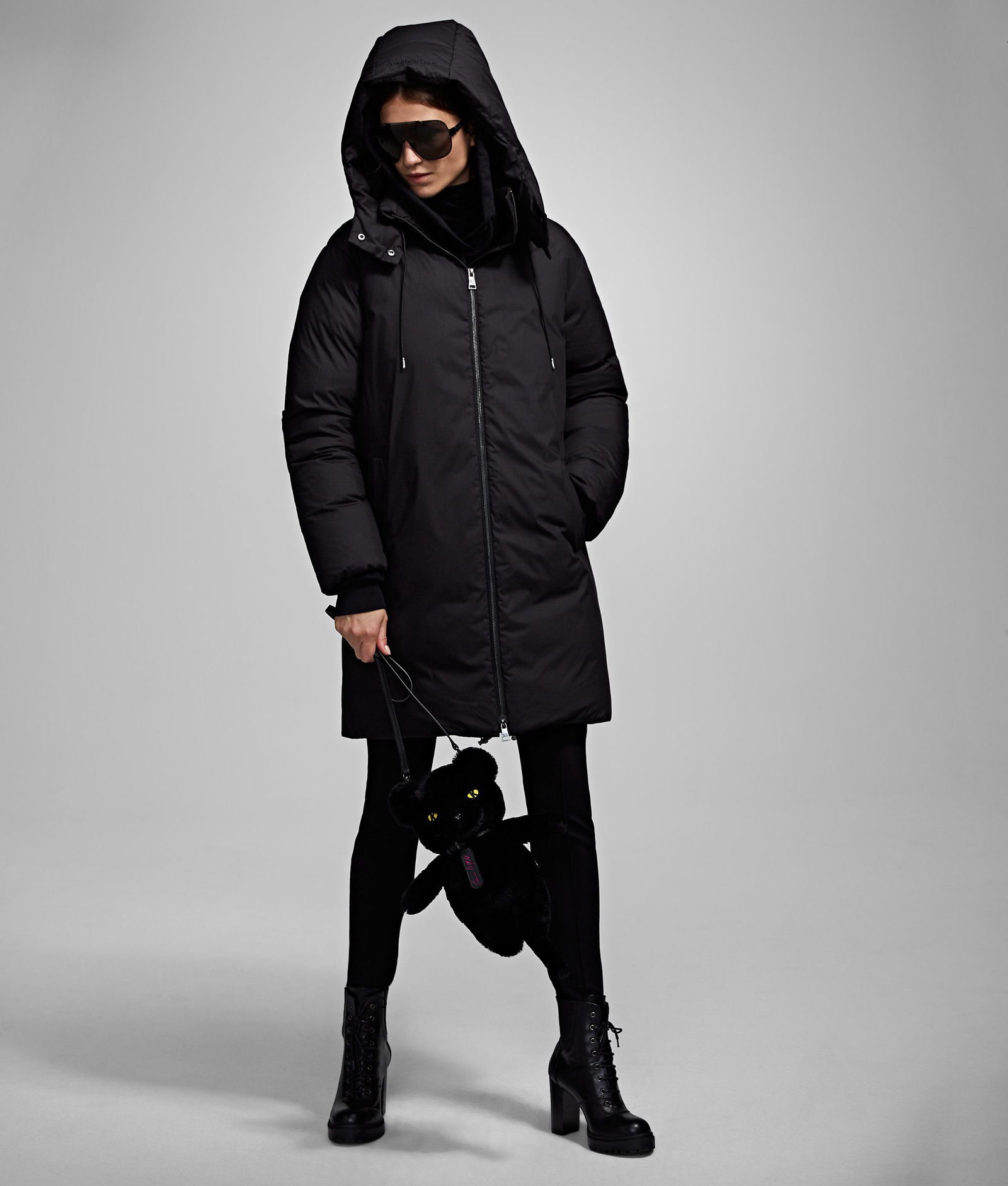 Quilted Coat Karl Lagerfeld Manteau Long Puffer Jacket Black Women