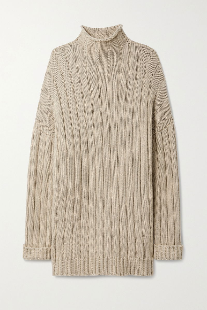 THE ROW Danae Oversized Ribbed Cashmere Turtleneck Sweater endource