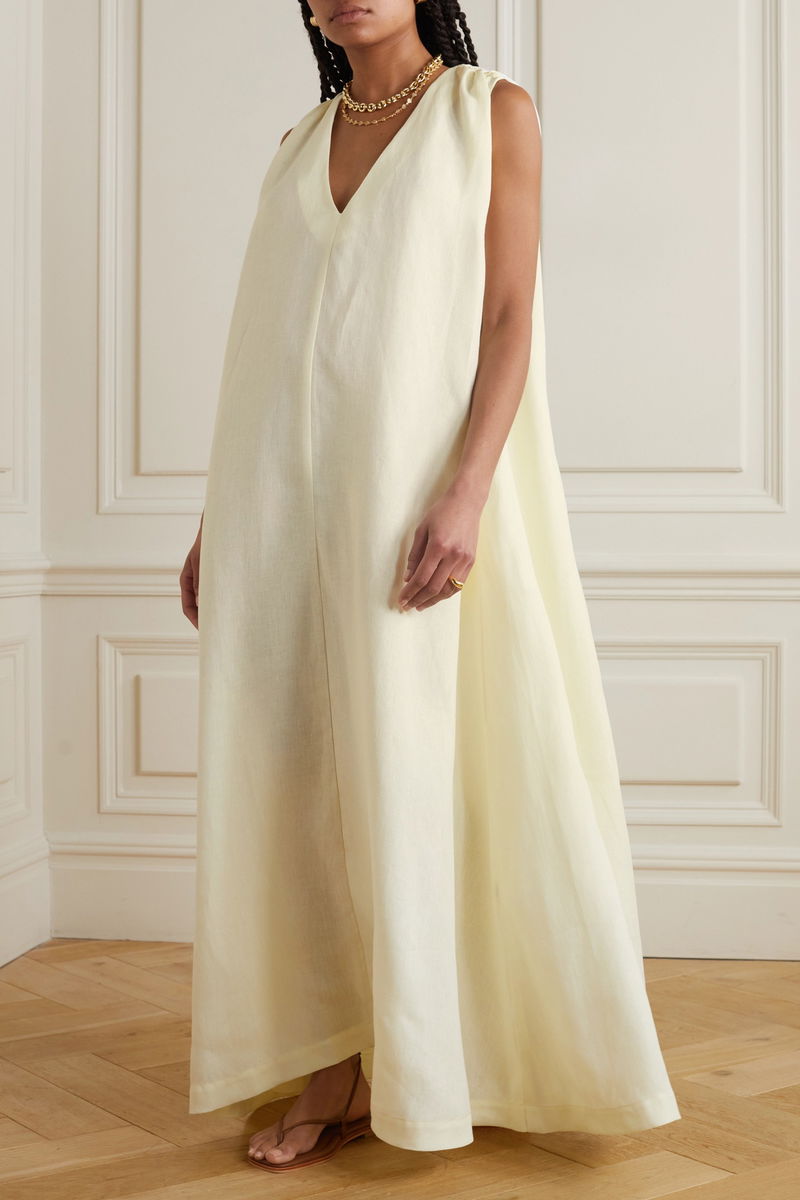 BONDI BORN Marigot Belted Organic Linen Maxi Dress | endource