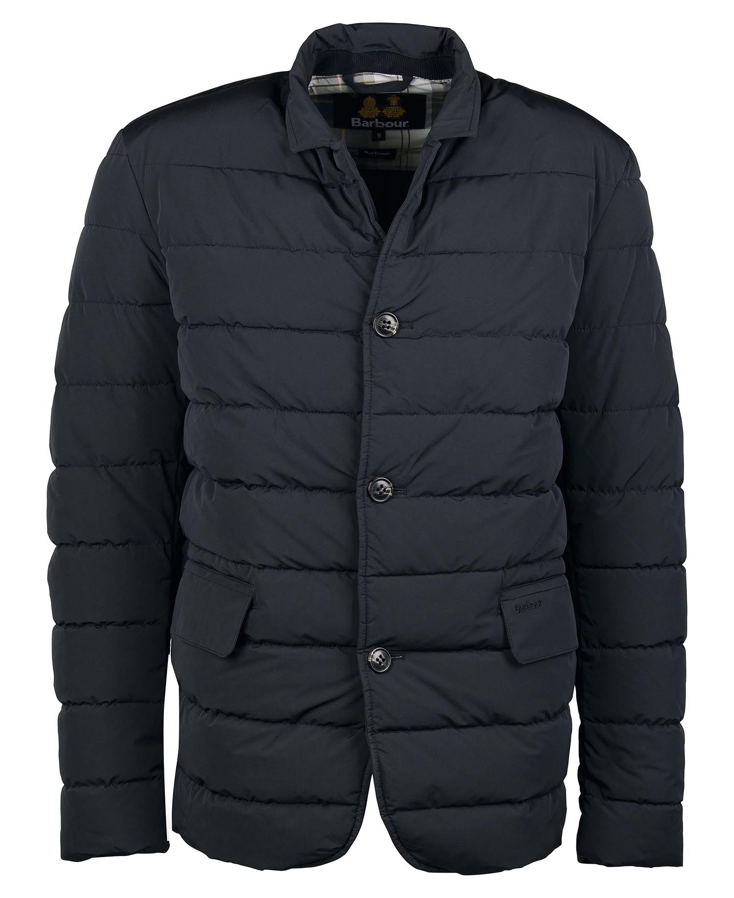 Barbour Canning Baffle Quilted Jacket in Black/Grey Stone Tartan | Endource