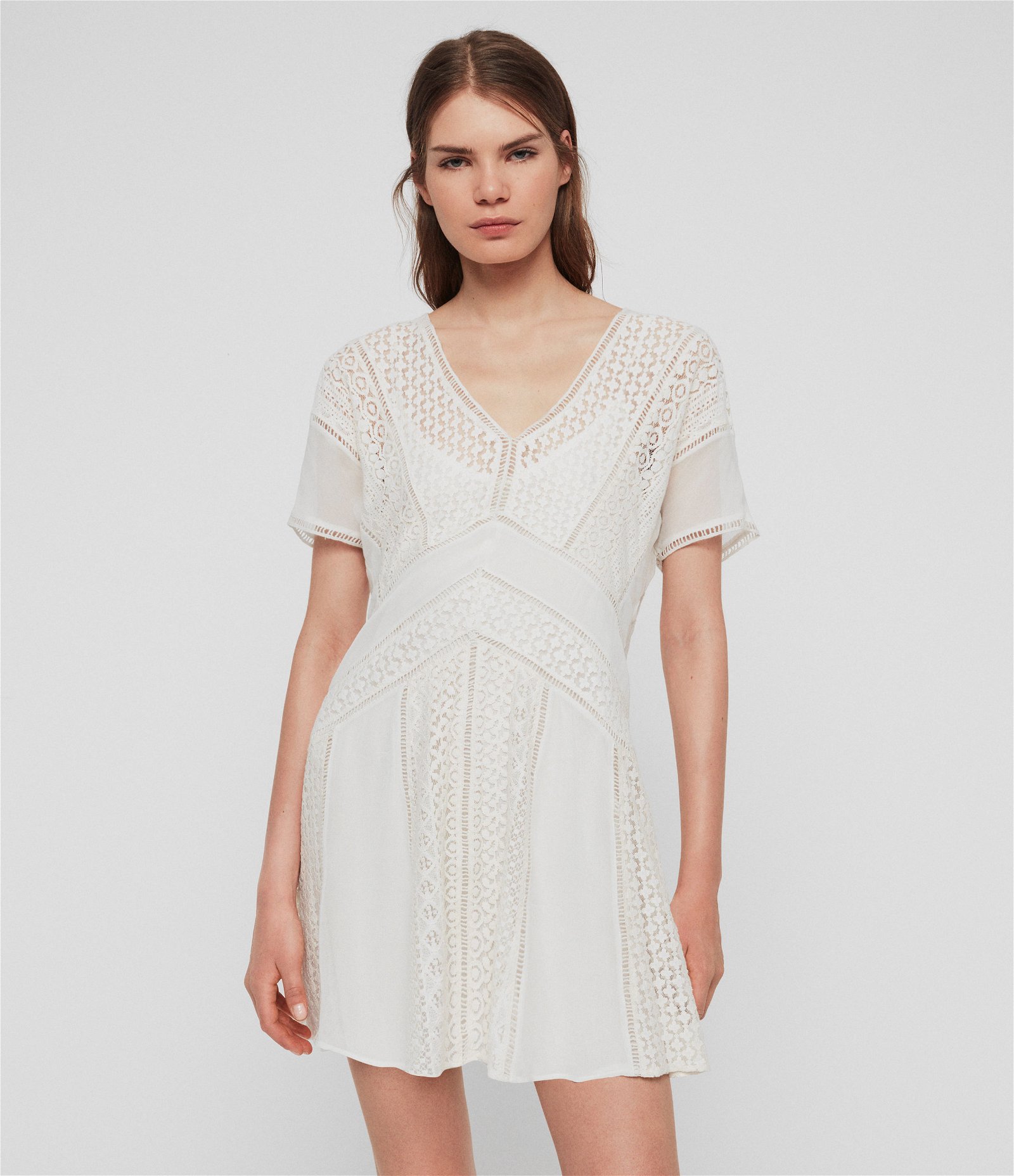 LEATHER LACE DRESS - Oyster-white