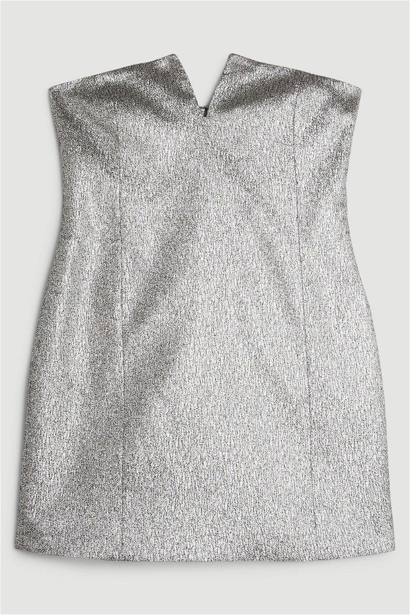 KAREN MILLEN Tailored Metallic Strapless Mini Dress in Silver