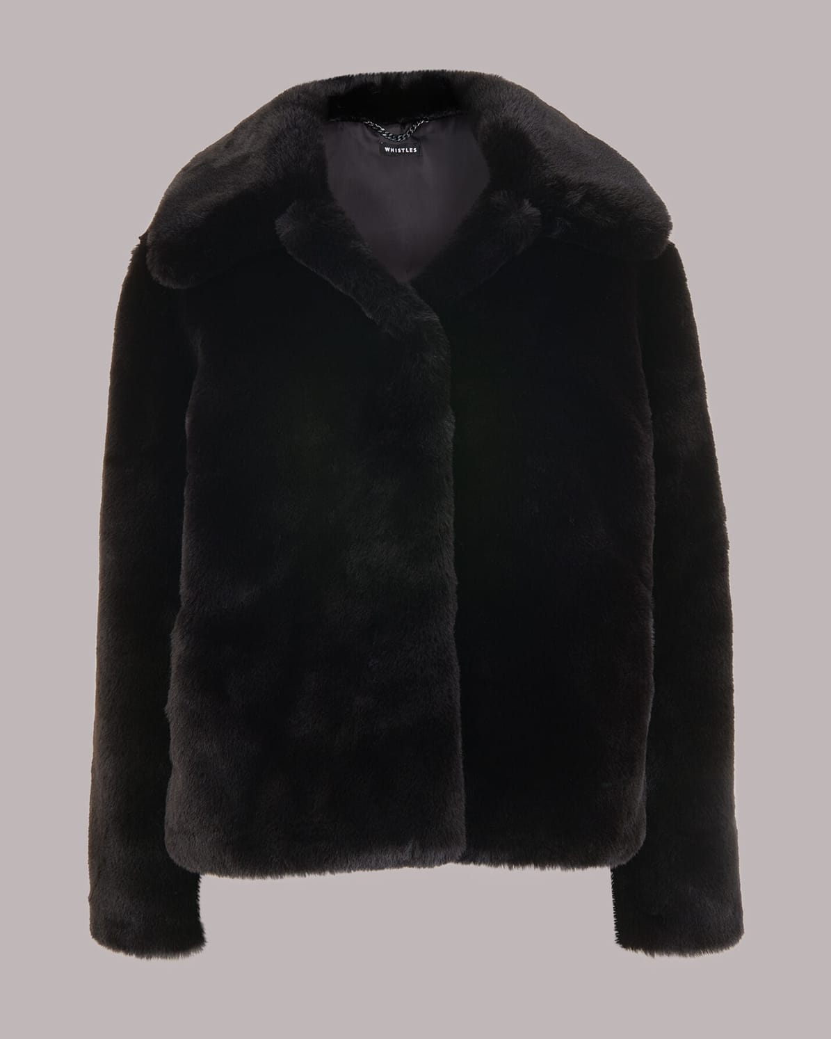 WHISTLES Drew Faux Fur Coat in Black Endource