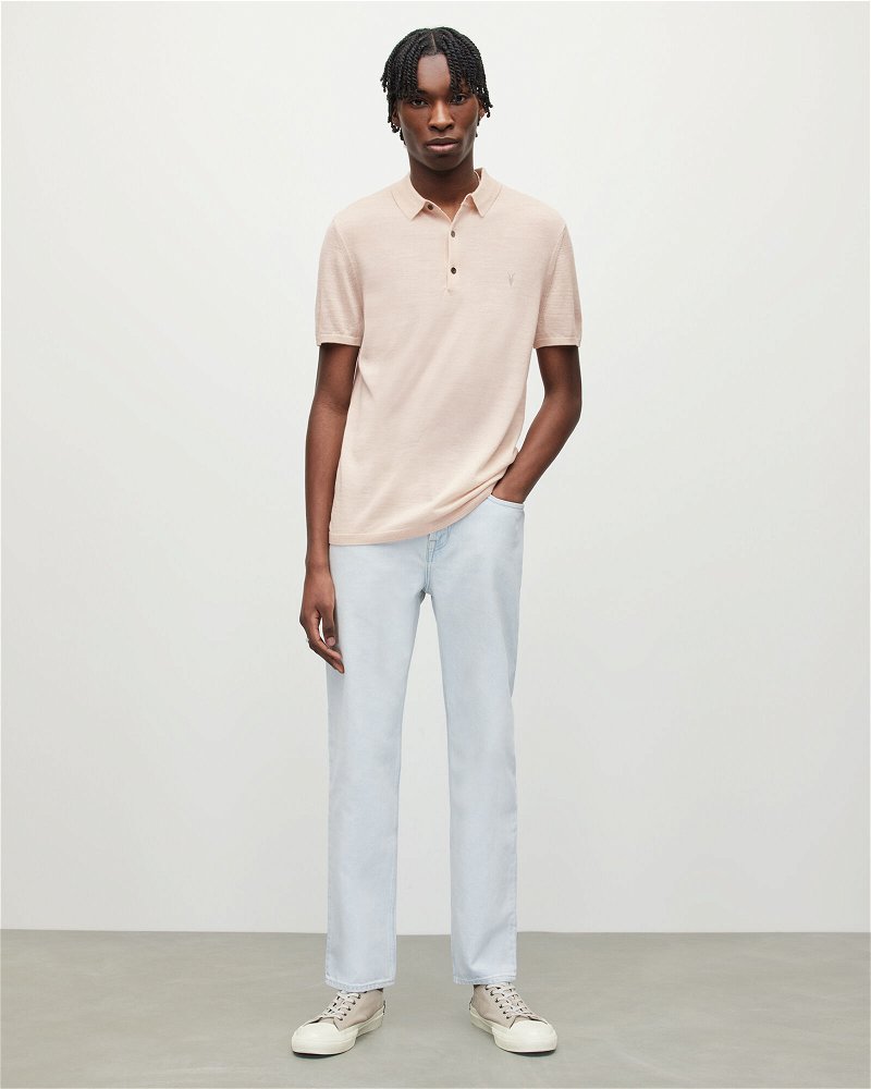 Allsaints Mode Merino Short Sleeve Polo Shirt In Biscuit Taupe