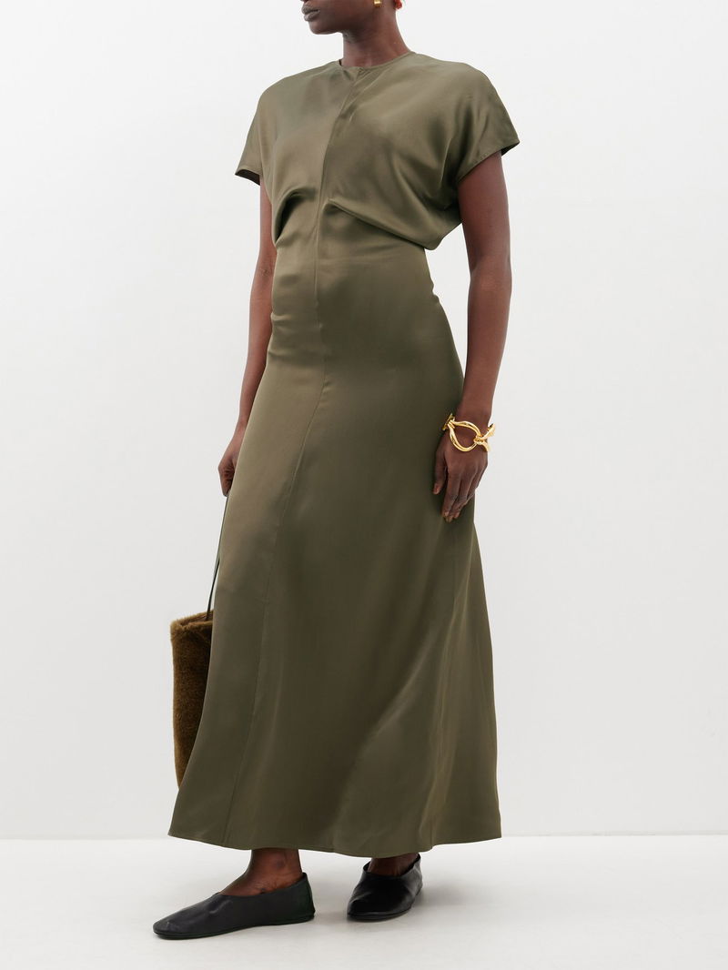 toteme green dress Deconstructed satin slip dress in green - Toteme