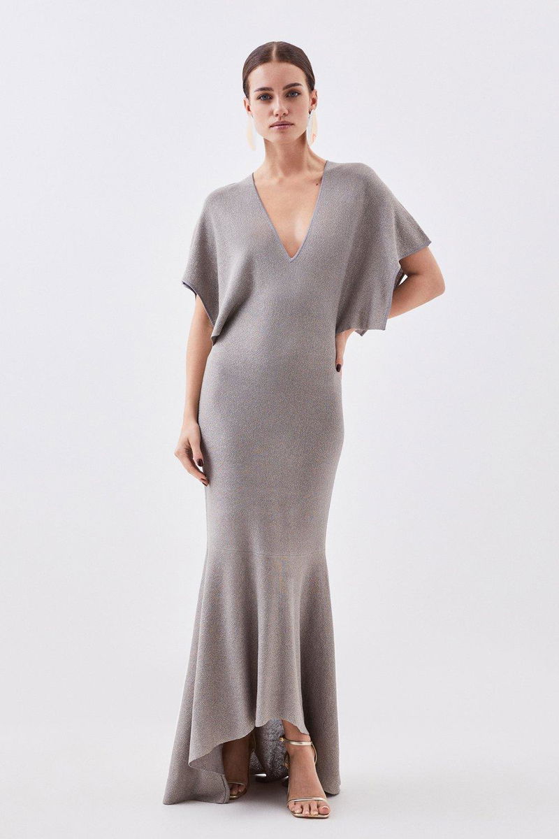 KAREN MILLEN Petite Slinky Metallic Knit Kimono Sleeve Midaxi Dress | endource KAREN MILLEN Petite Slinky Metallic Knit Kimono Sleeve Midaxi Dress | endource