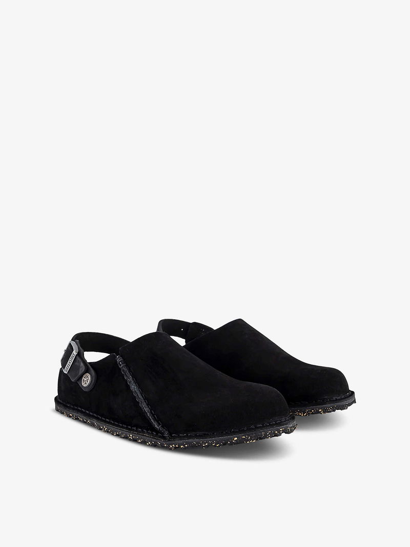 BIRKENSTOCK Lutry Logo-Embossed Suede Clogs in BLACK | Endource