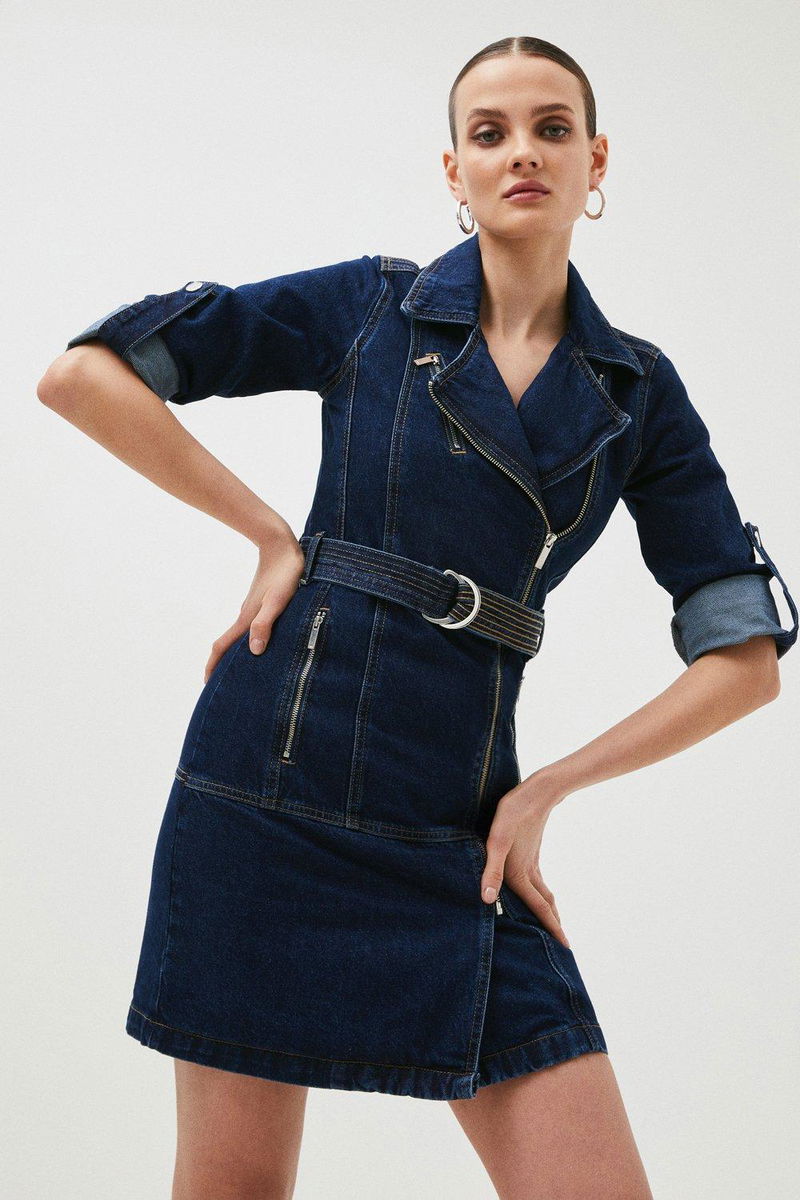 Belted supple denim dress, Contemporaine