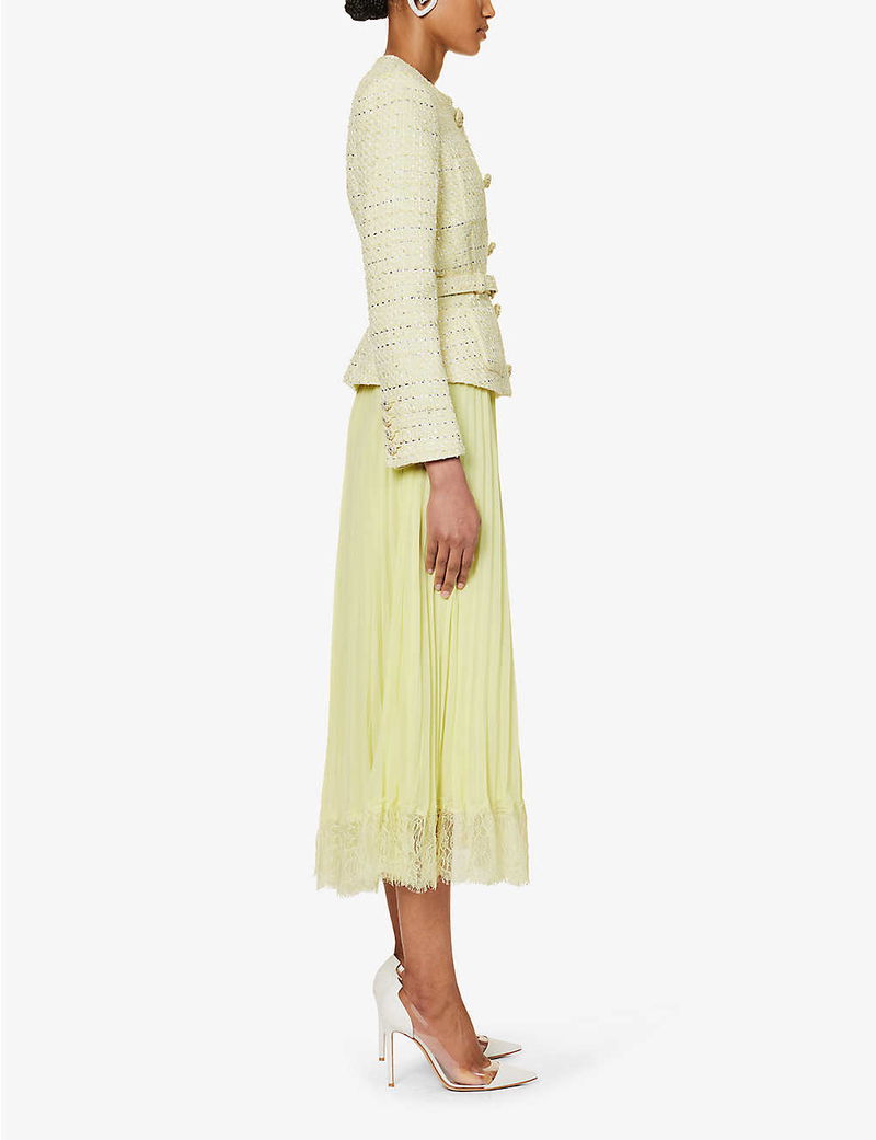 SELF-PORTRAIT Boucl-Texture Pleated-Skirt Midi Dress | endource