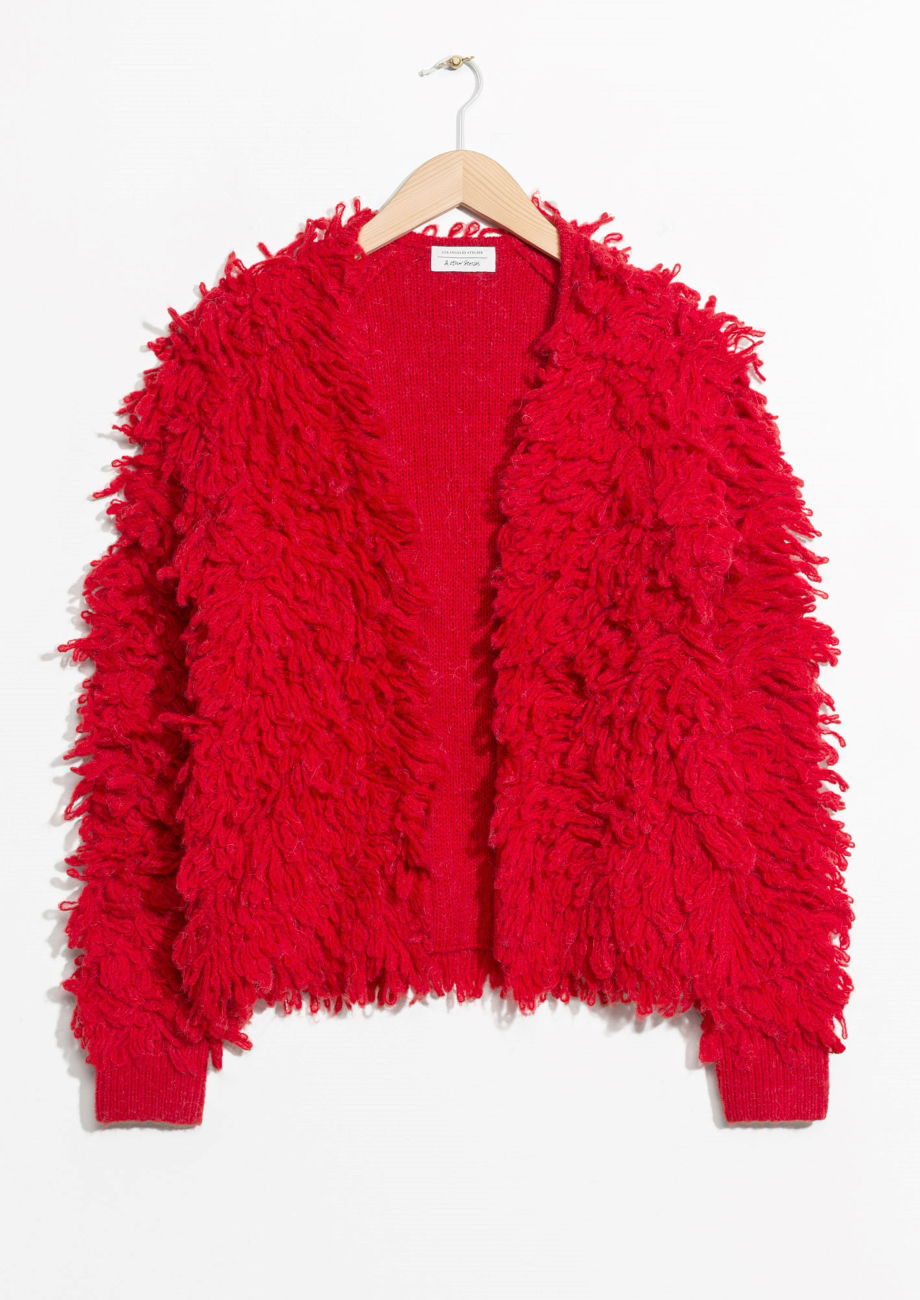 Red Shaggy Cardigan OTHER STORIES Shaggy Knit Endource