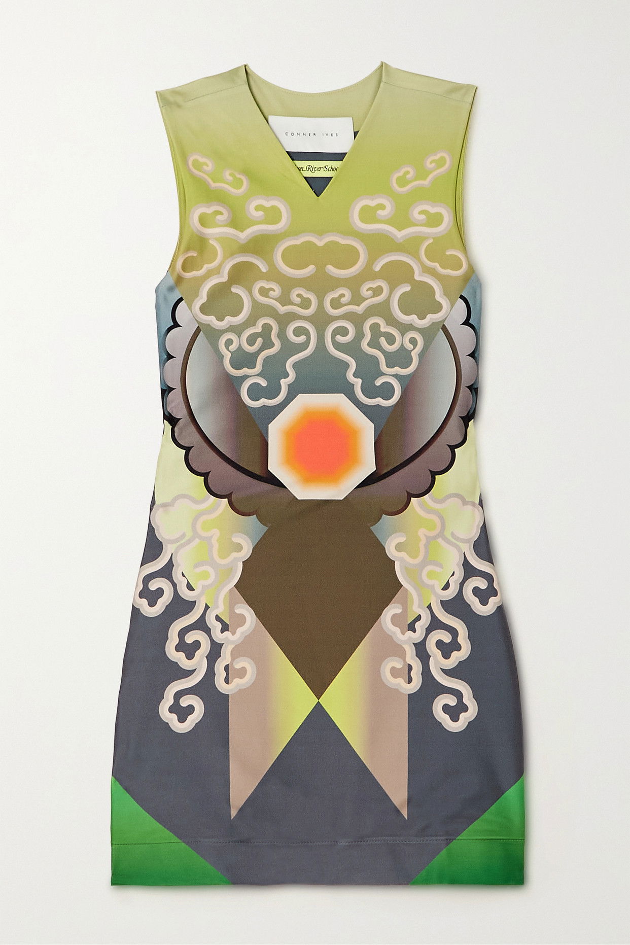 CONNER IVES Printed Stretch Recycled Mini Dress in Green | endource