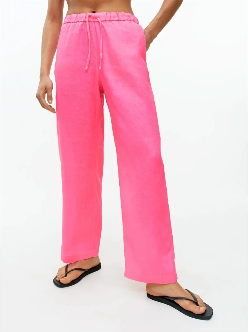 ARKET Linen Drawstring Trousers in Pink