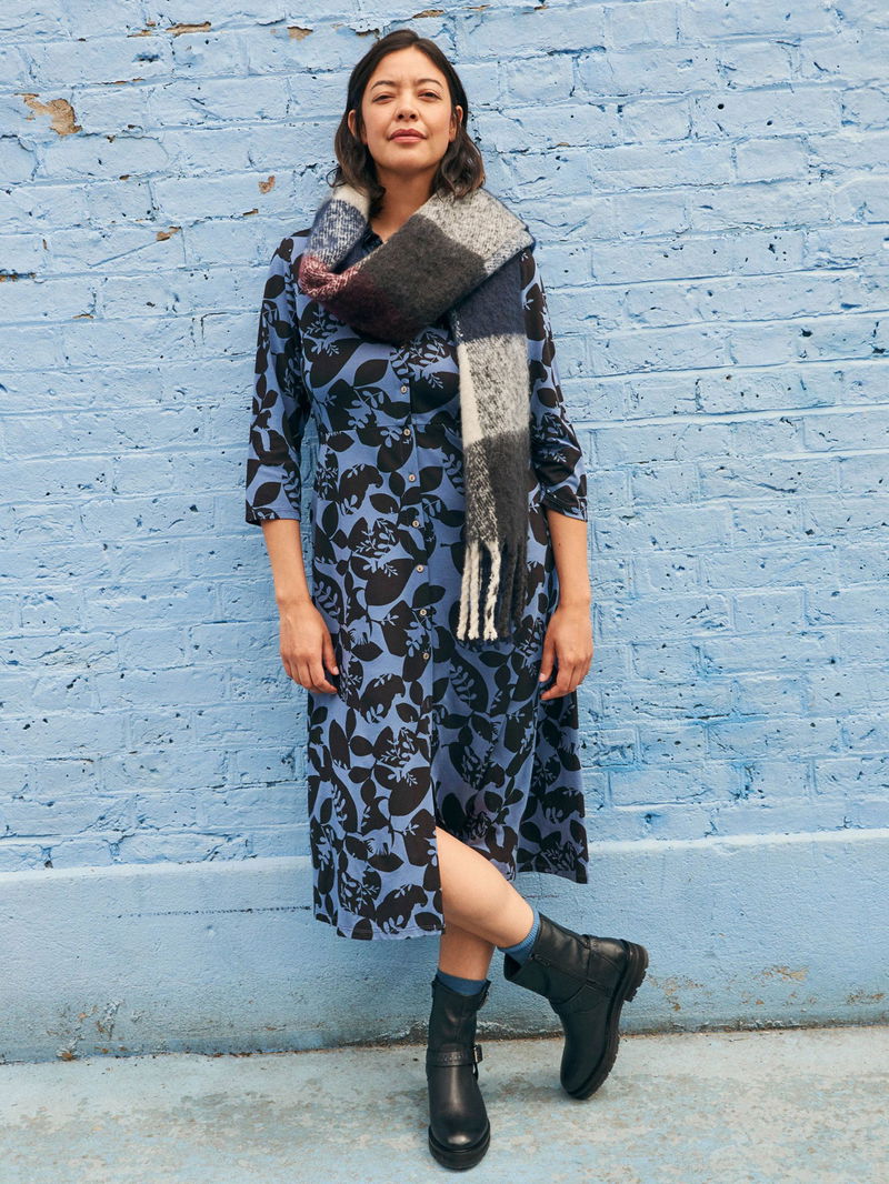white stuff rua jersey shirt dress Rua Jersey Shirt Midi Dress in NAVY PRINT